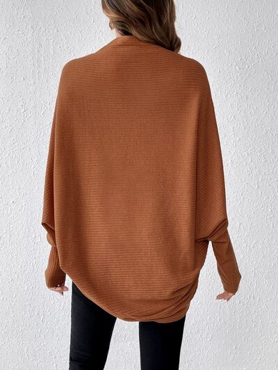 Cocoon Ribbed Open Front Lantern Sleeve Cardigan