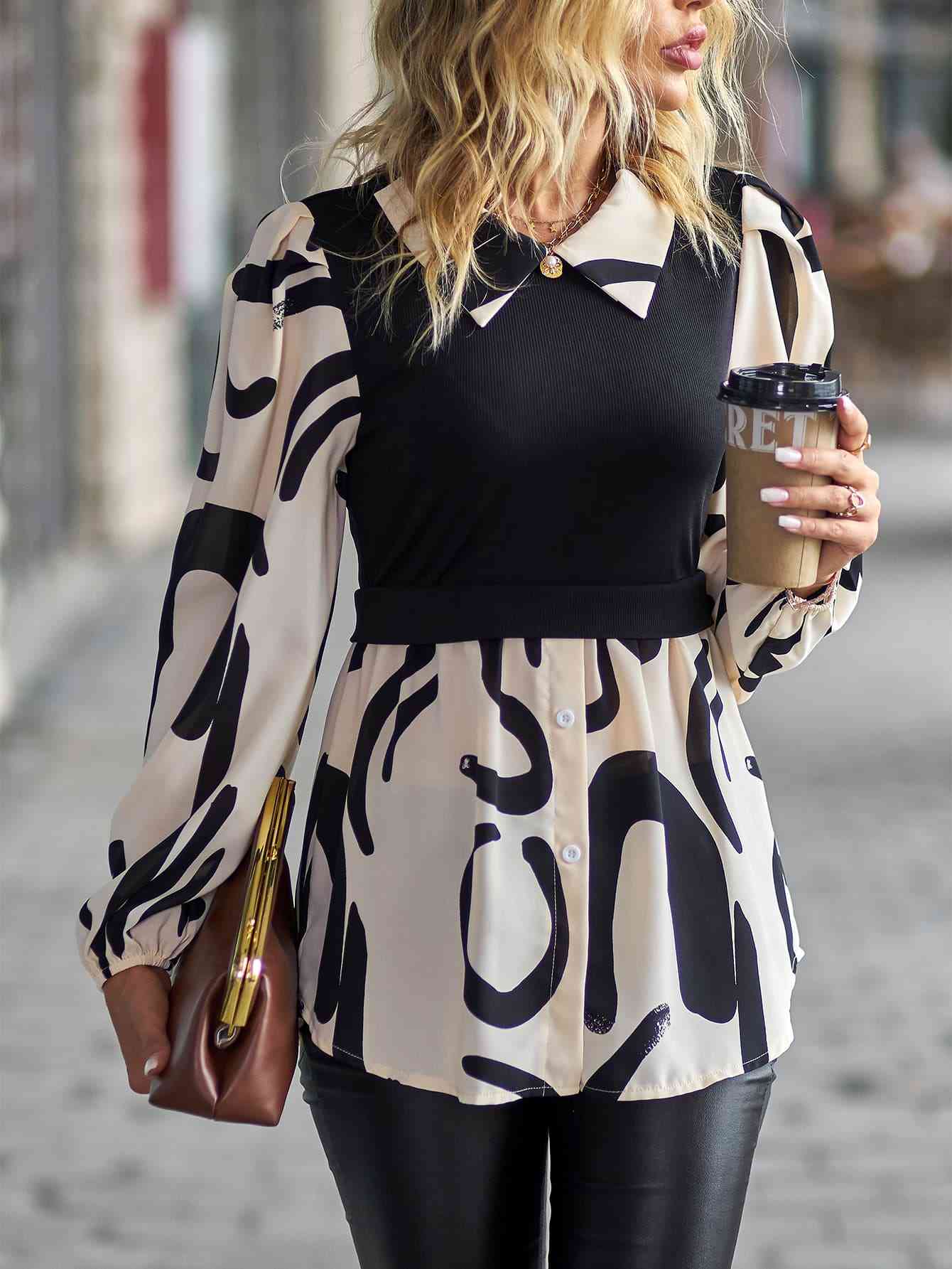 Sydney Two-Tone Puff Sleeve Blouse