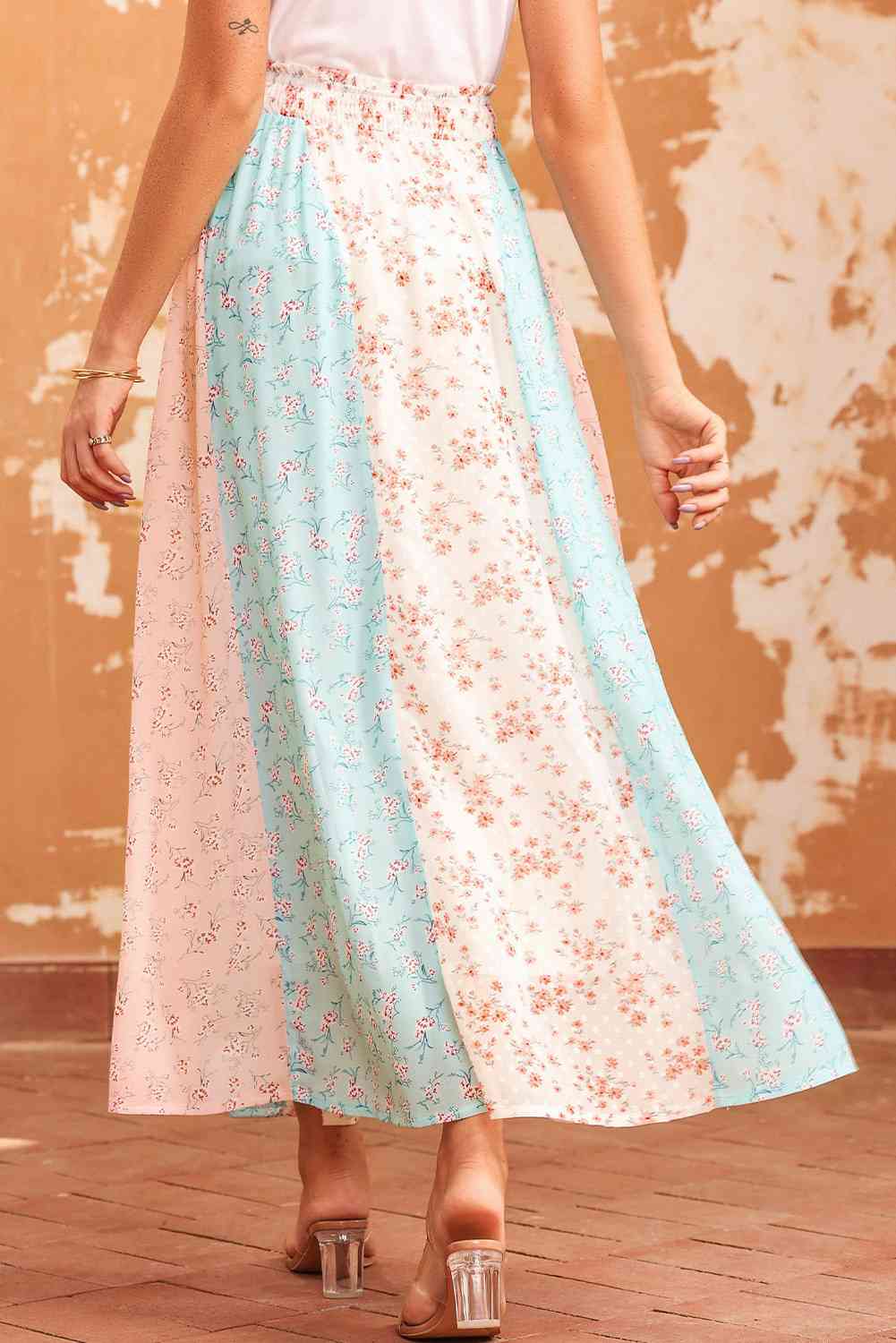 Caroline Floral Color Block Maxi Skirt