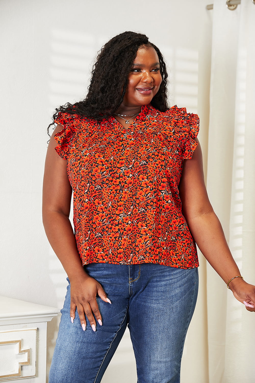 Amani Floral Flutter Sleeve Blouse