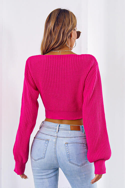 Serena Bow V-Neck Cropped Sweater