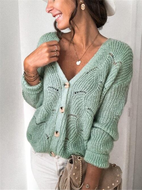 Virginia Openwork Button Up Long Sleeve Cardigan