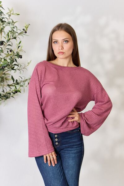 Mila Waffle-Knit Long Sleeve Blouse