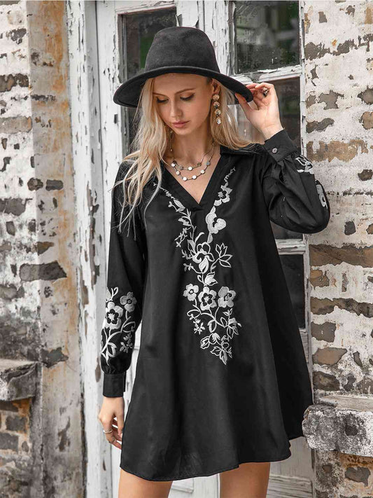 Brynlee Floral Collared Neck Long Sleeve Dress