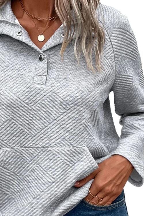 Cassidy Geometric Snap Button Long Sleeve Sweatshirt