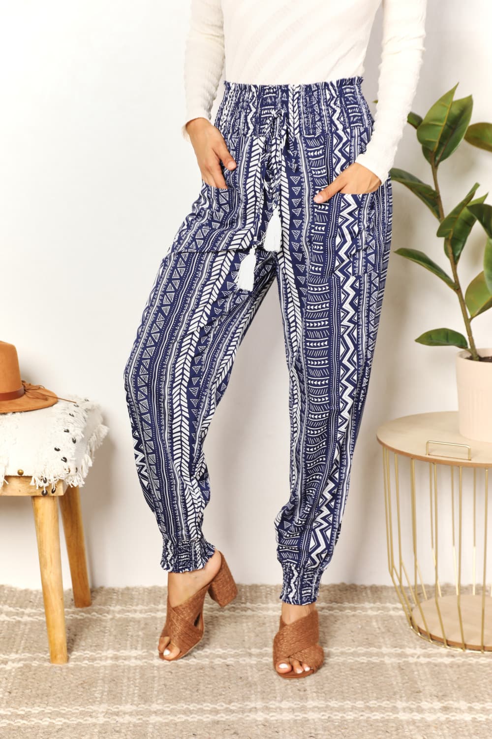 Complex Geometric Tassel Pants