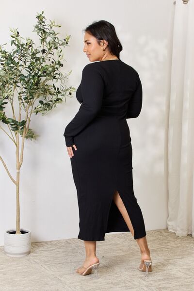 All For Me Ribbed Long Sleeve Midi Dress