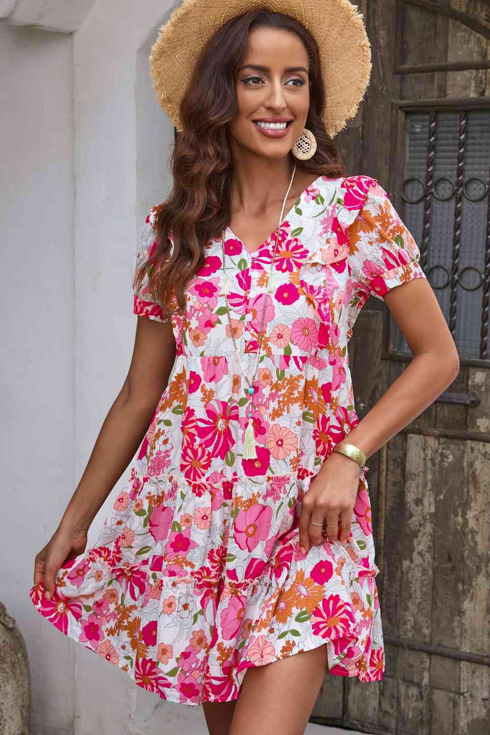 Mila Floral V-Neck Short Sleeve Dress