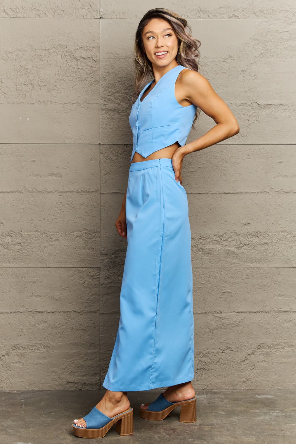 Evelyn V-Neck Vest and Maxi Skirt Set