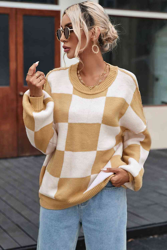 Savanna Checkered Exposed Seam Sweater