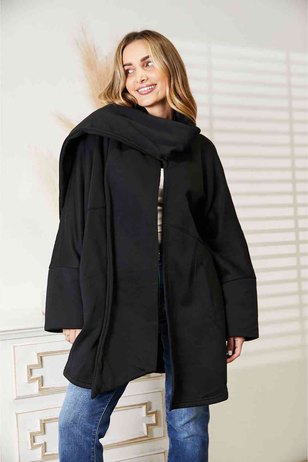 Keep Cozy Open Front Cardigan With Scarf