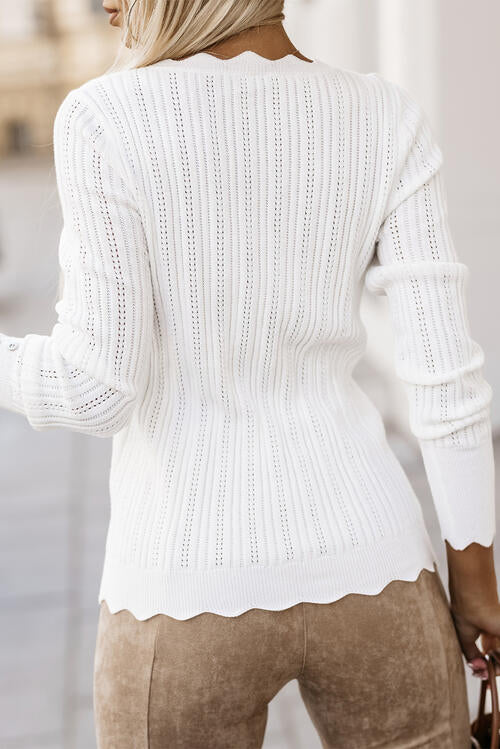 Kenia Eyelet Buttoned Knit Top