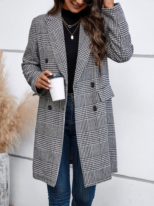 Sofia Houndstooth Lapel Collar Buttoned Coat