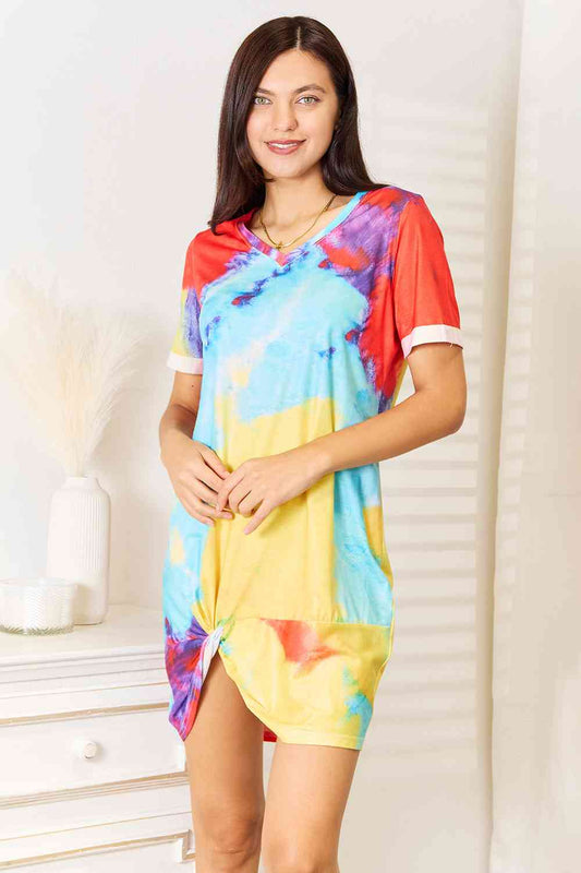 Liv Tie-Dye V-Neck Twisted Dress