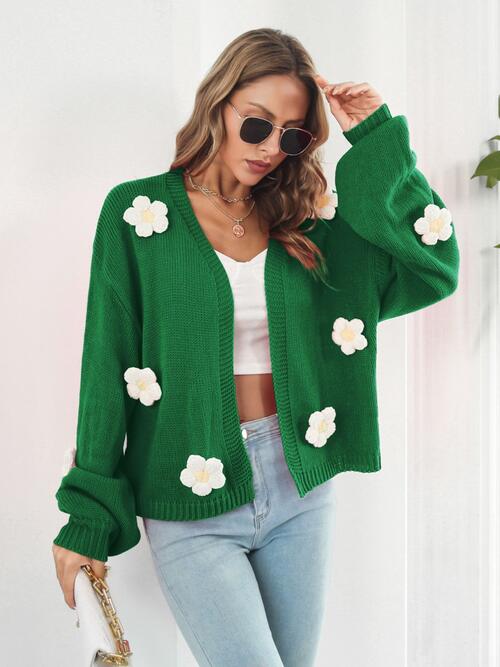 Bloom Floral Open Front Long Sleeve Cardigan