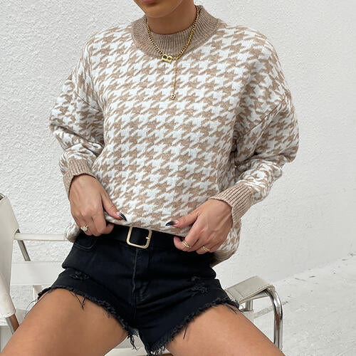Kara Houndstooth Round Neck Sweater