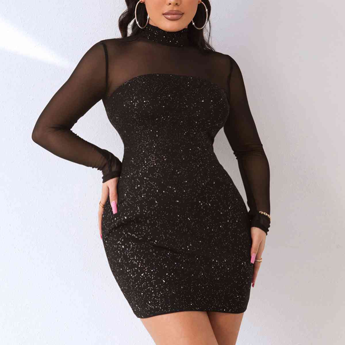 Promise Me Sequin Mock Neck Mesh Dress