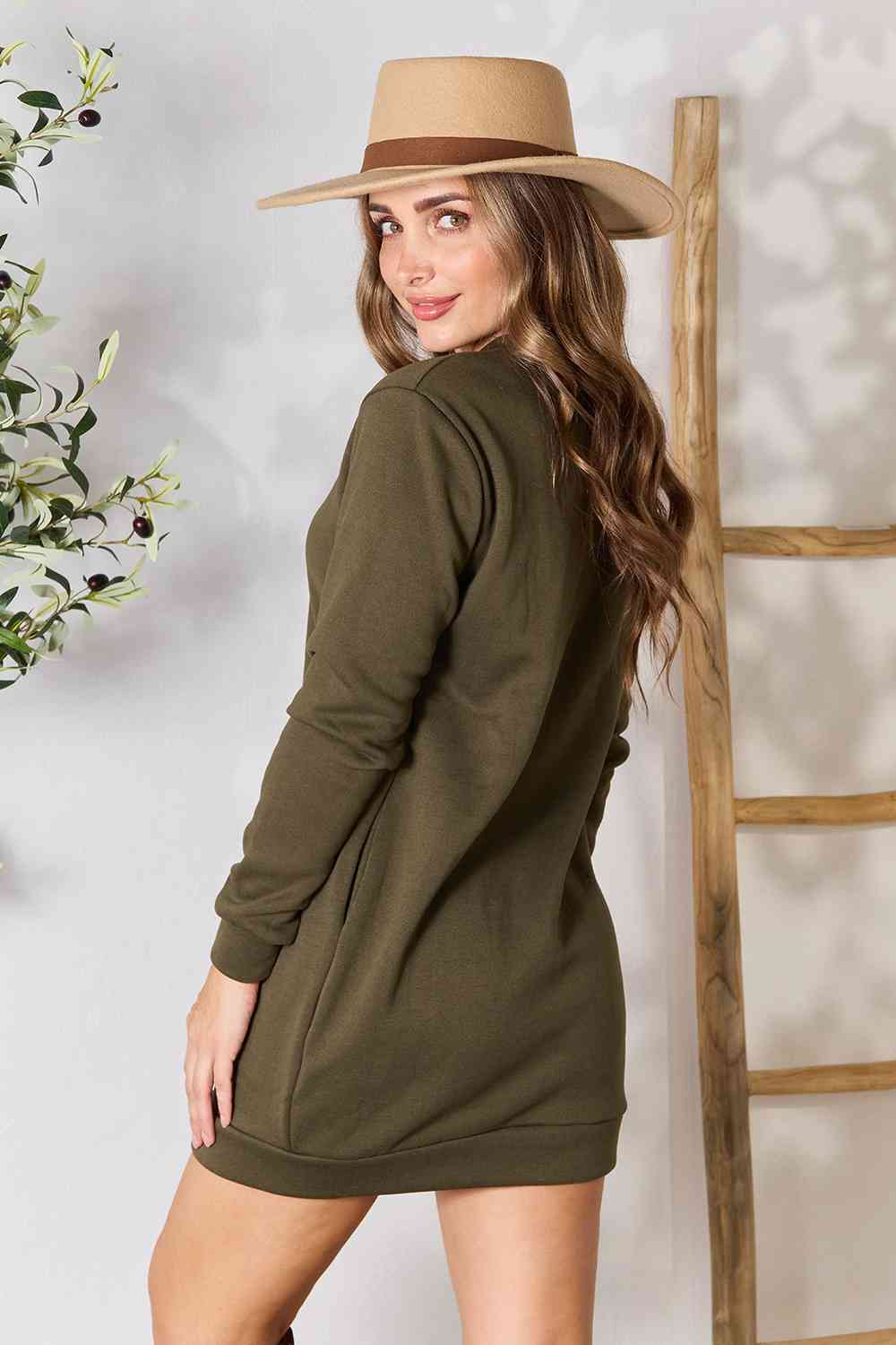 Cozy Round Neck Long Sleeve Mini Dress