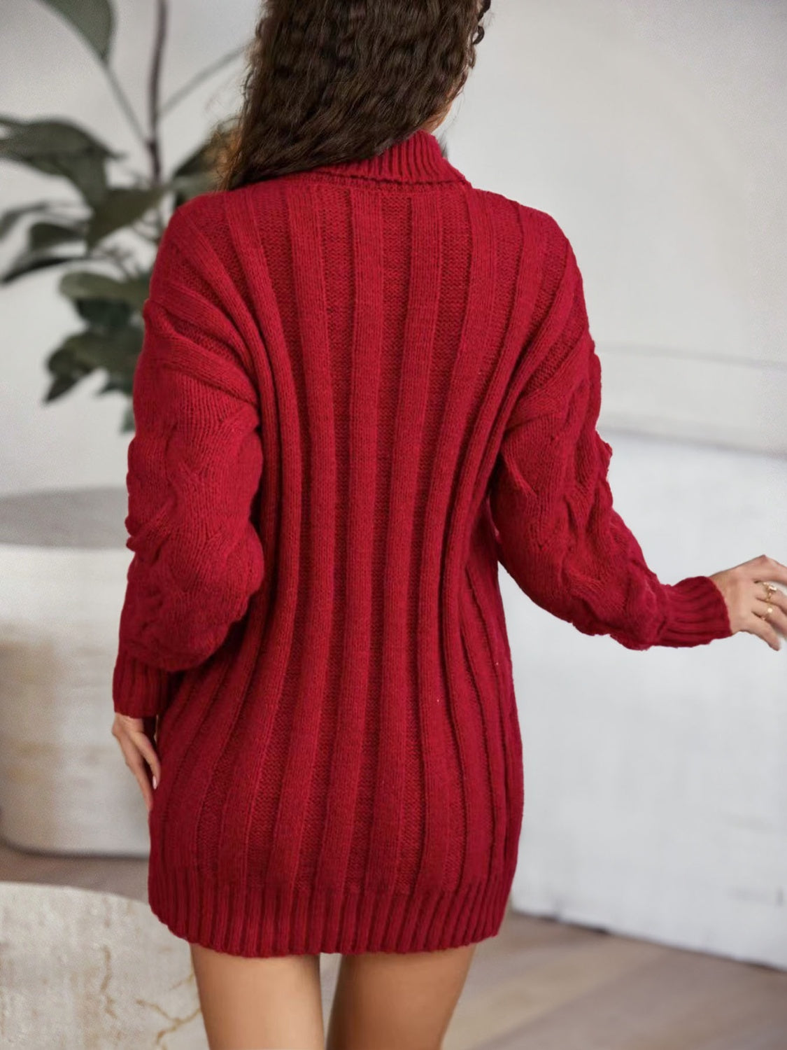 Camila Cable-Knit Turtleneck Sweater Dress