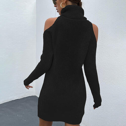 Hayley Cold Shoulder Turtleneck Sweater Dress