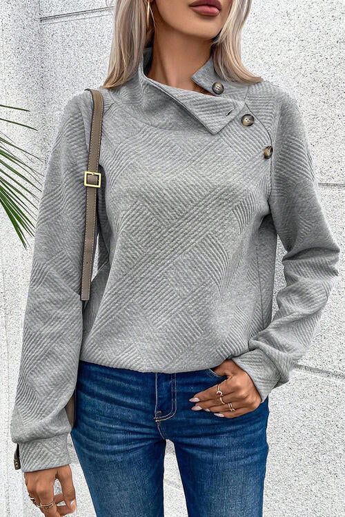 Danielle Geometric Buttoned Long Sleeve Sweatshirt
