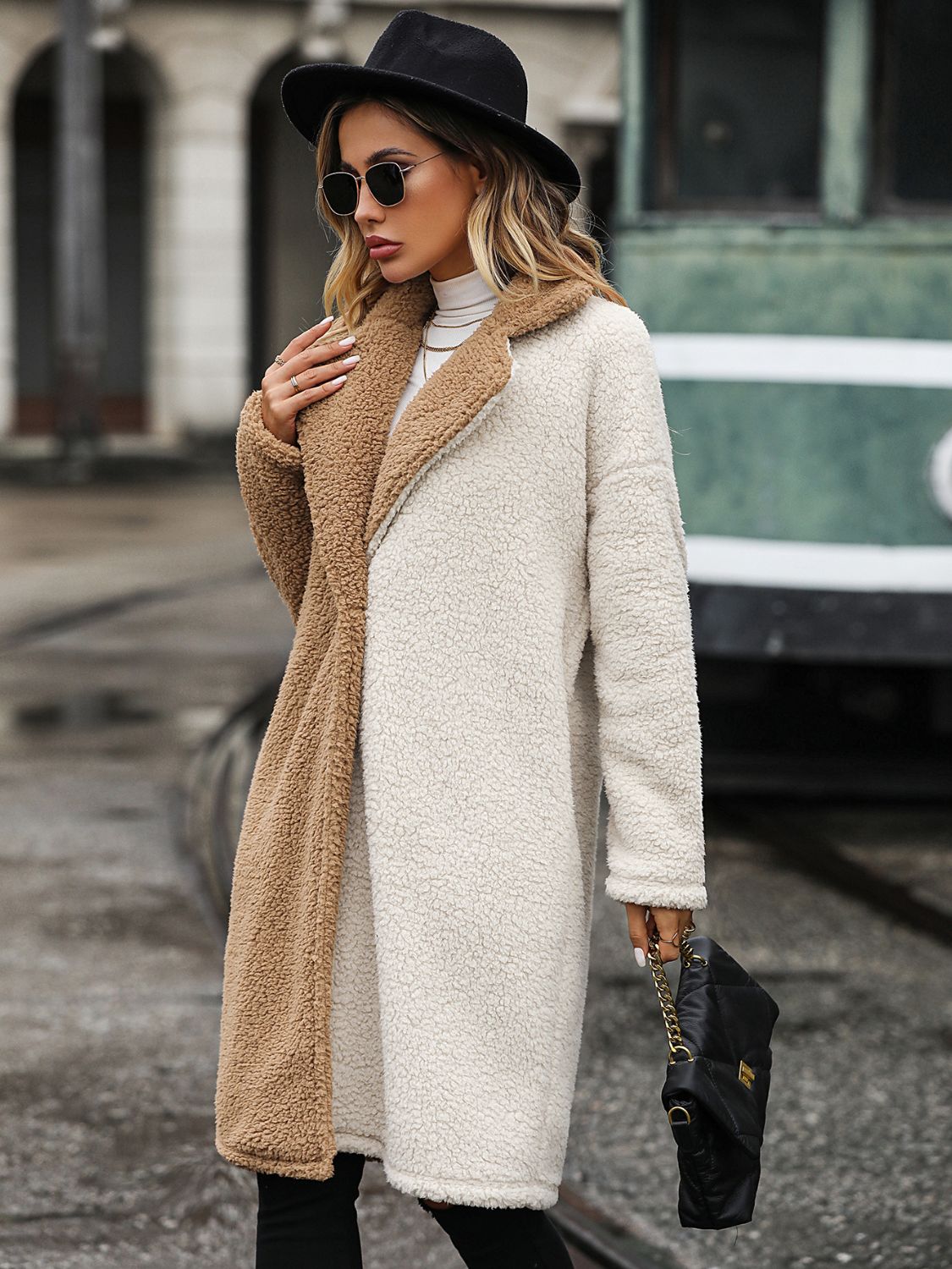 Adaline Contrast Dropped Shoulder Sherpa Coat