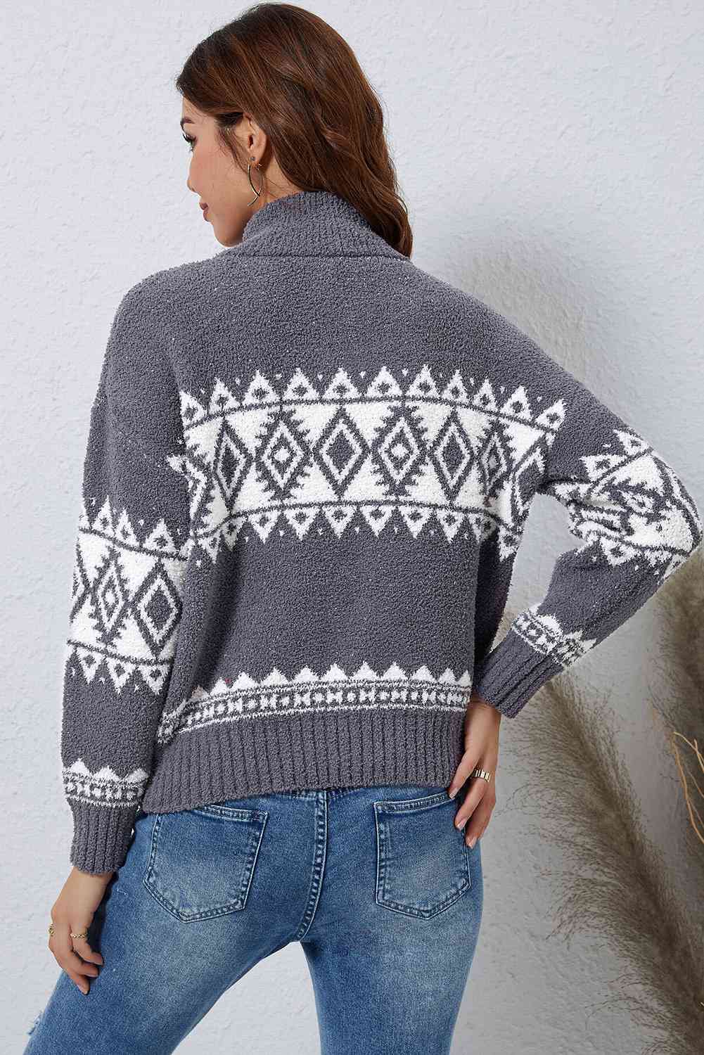 Felicity Zip-Up Geometric Pullover