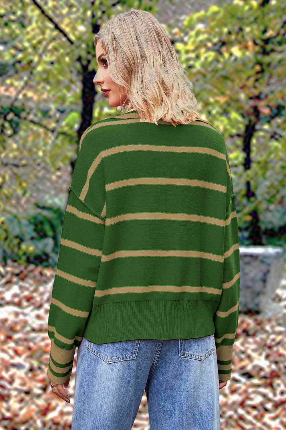 Vera Striped Collared Long Sleeve Sweater