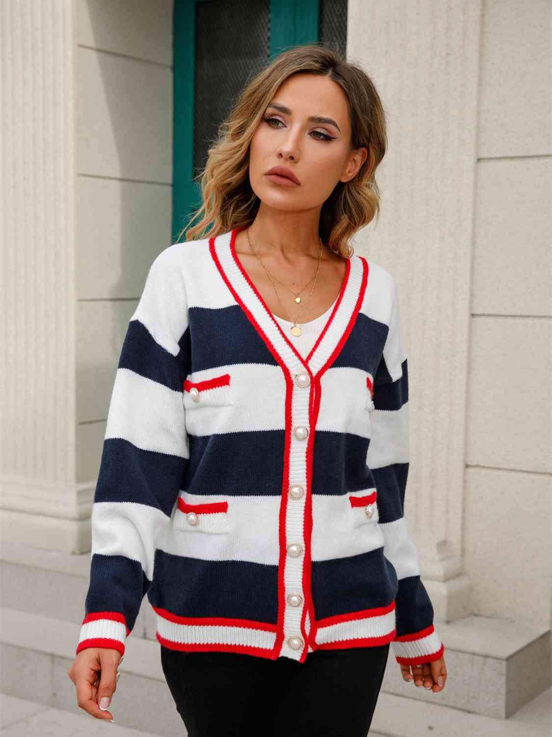 Amber Striped Button Down Cardigan