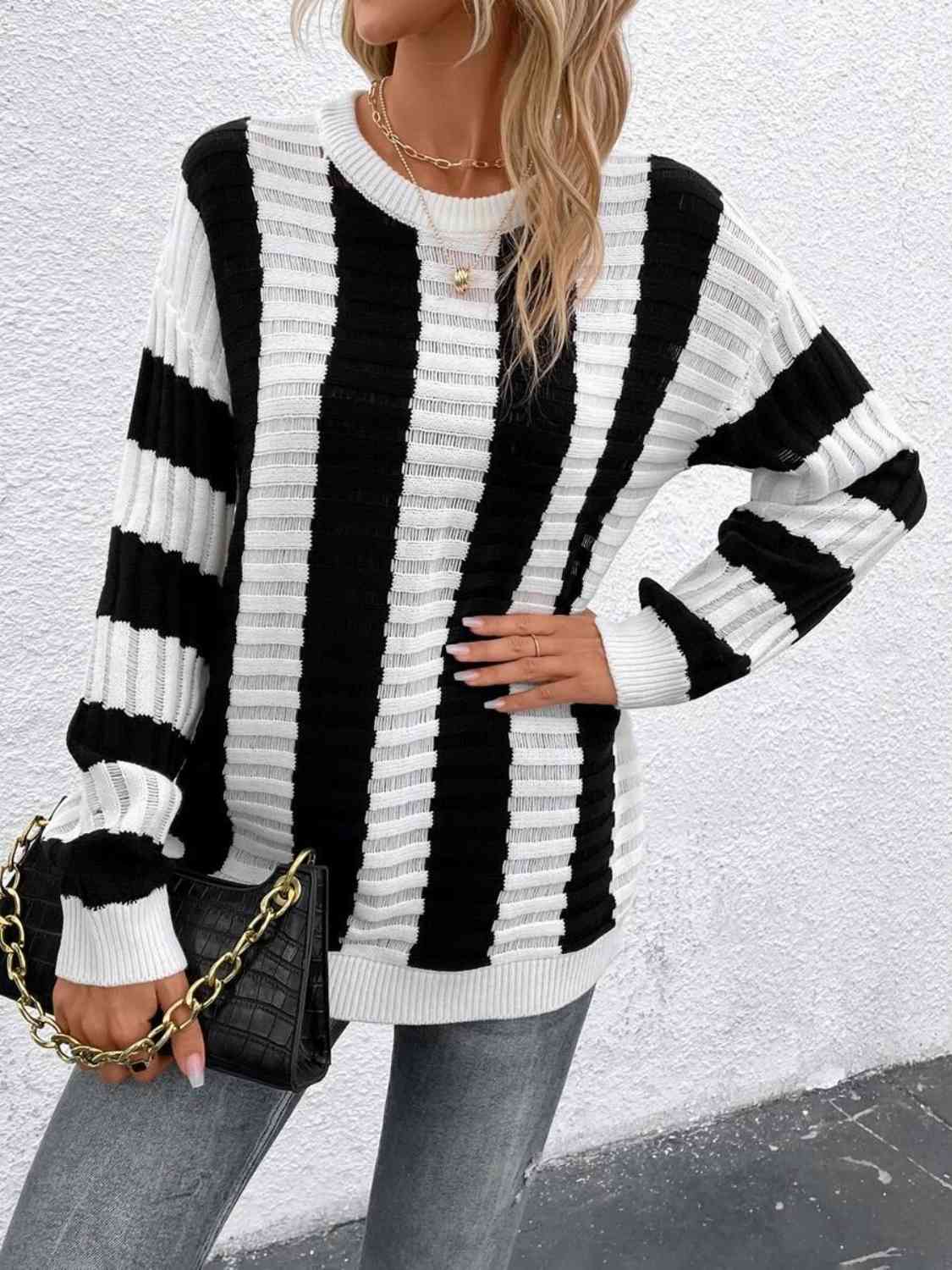 Teagan Striped Long Sleeve Knit Top