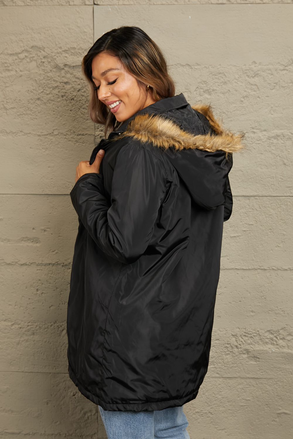 Josie Faux Fur Trim Hooded Jacket