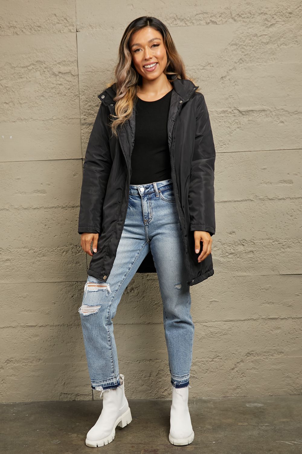Josie Faux Fur Trim Hooded Jacket