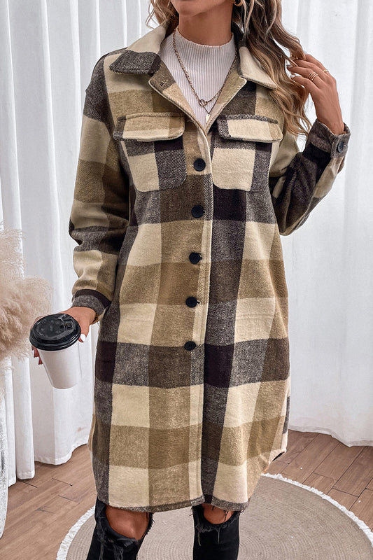 Sienna Plaid Button Down Longline Coat