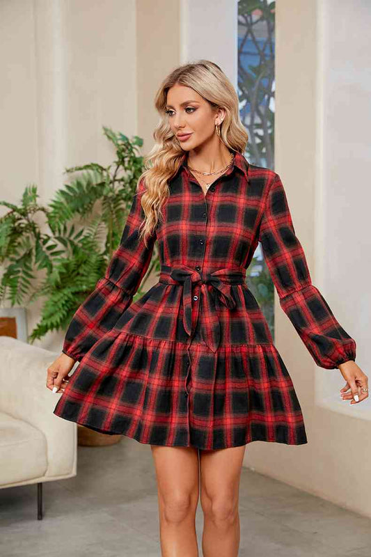 Ava Plaid Tie Waist Mini Dress