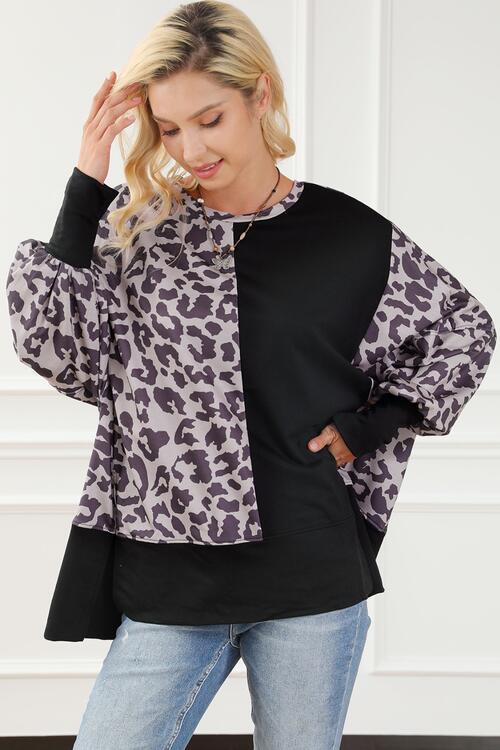 Fierce Leopard Lantern Sleeve Sweatshirt