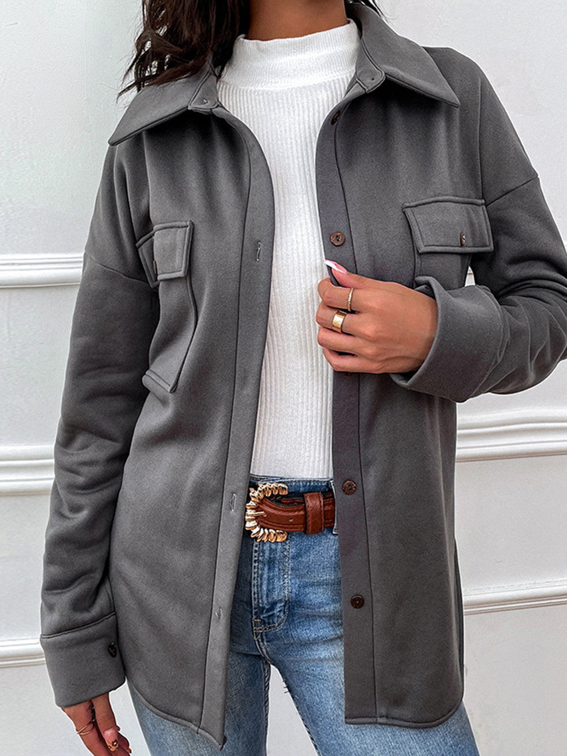 Aubree Button Down Dropped Shoulder Coat