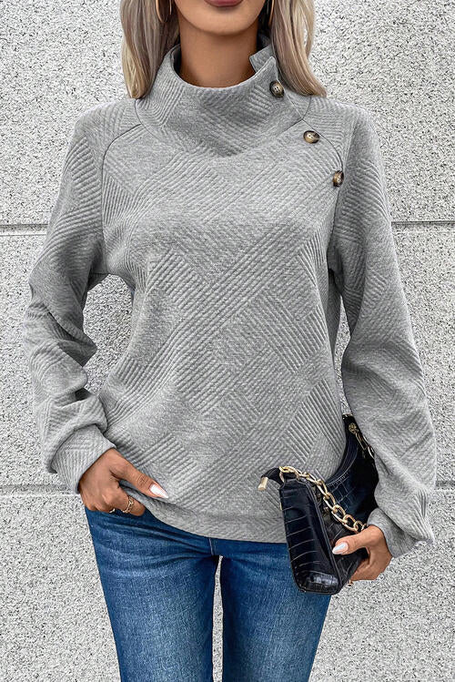 Danielle Geometric Buttoned Long Sleeve Sweatshirt