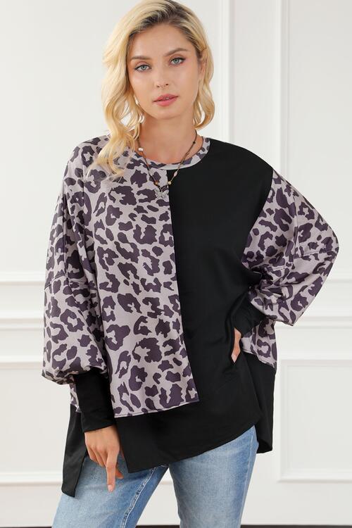 Fierce Leopard Lantern Sleeve Sweatshirt