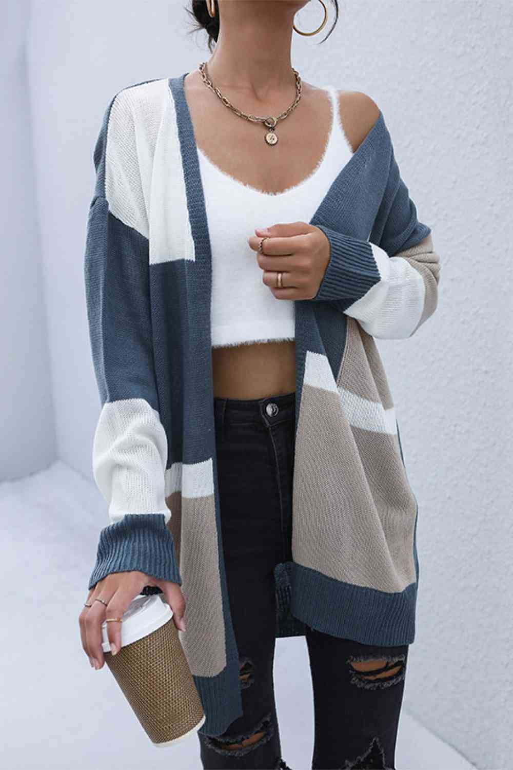 Felicity Color Block Dropped Shoulder Cardigan