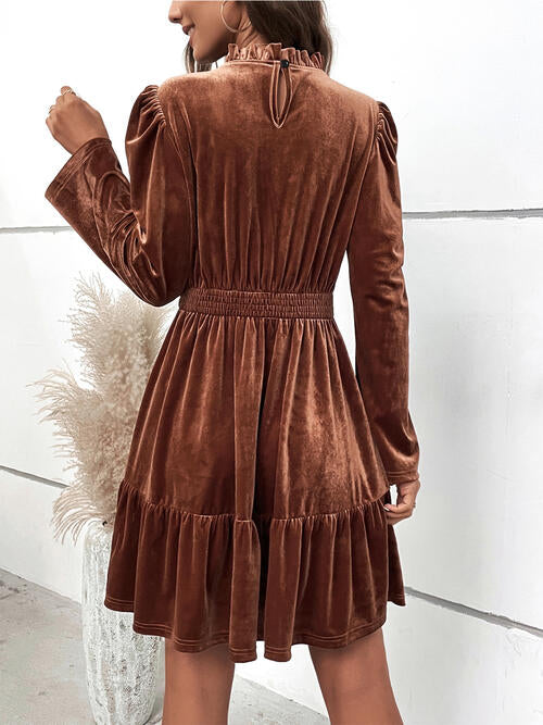 Elyse Smocked Long Sleeve Ruffle Hem Dress