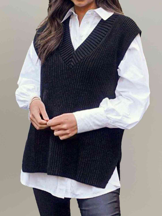 Louise V-Neck Slit Sweater Vest