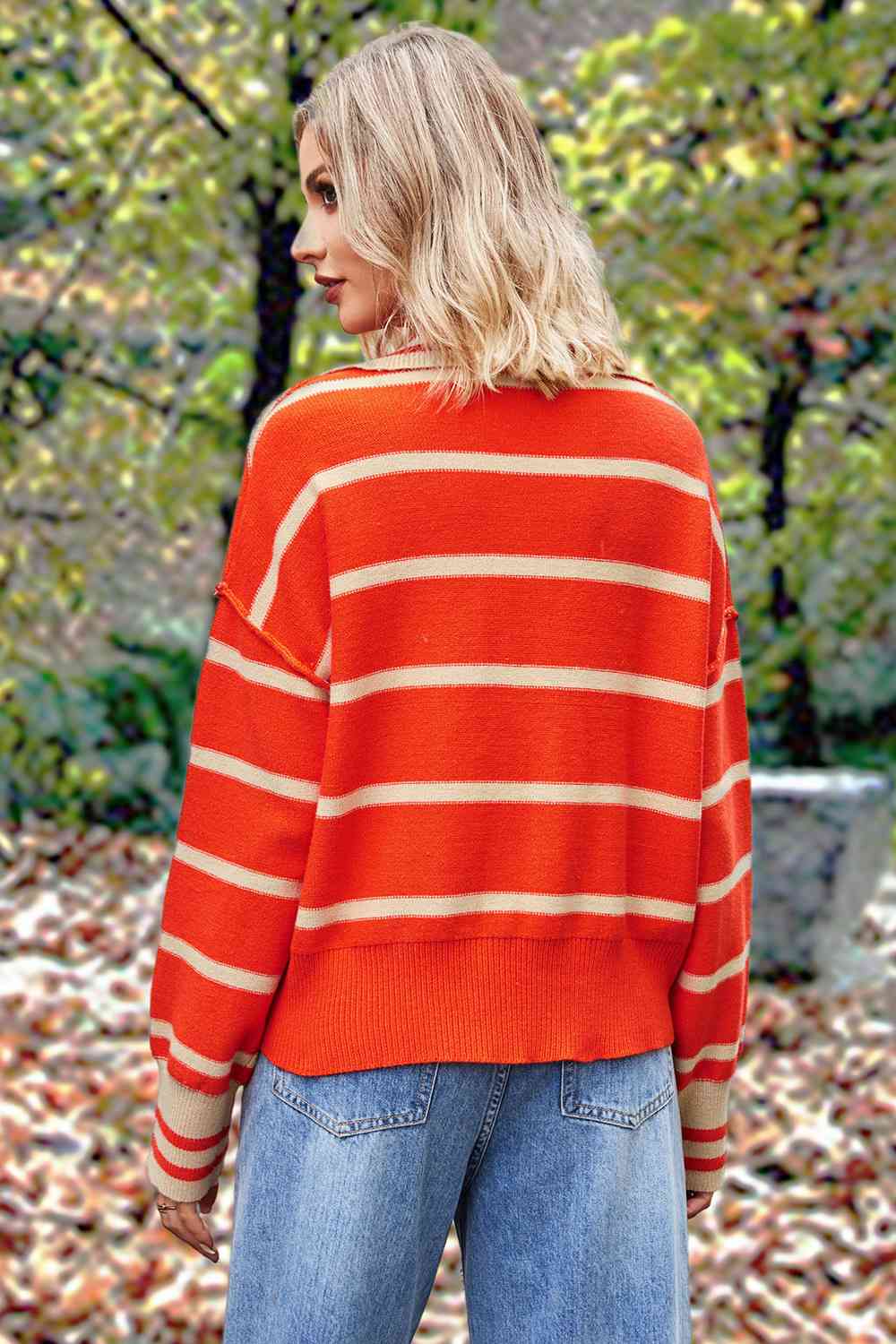 Vera Striped Collared Long Sleeve Sweater