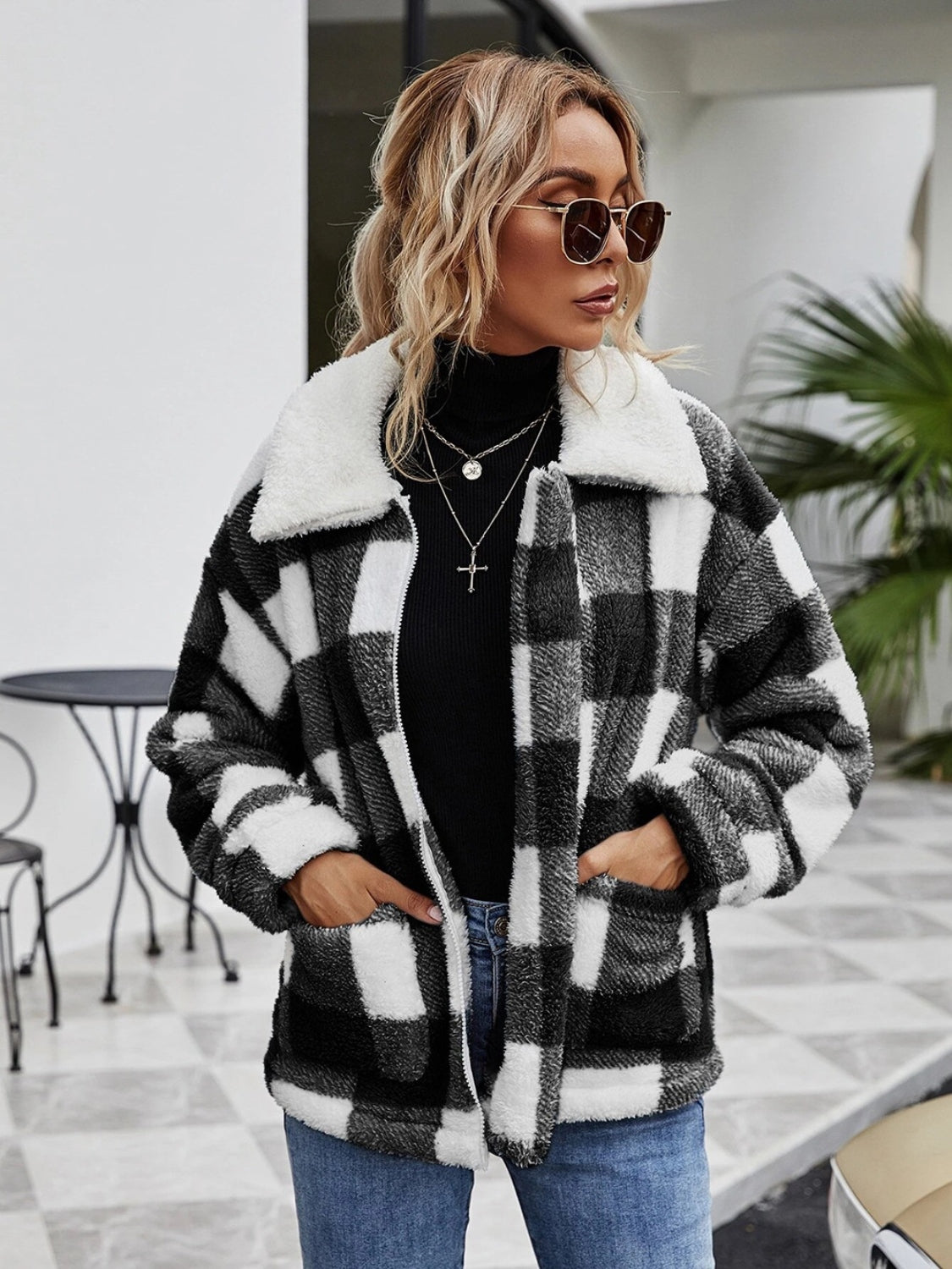 Outdoor Fun Plaid Collared Jacket