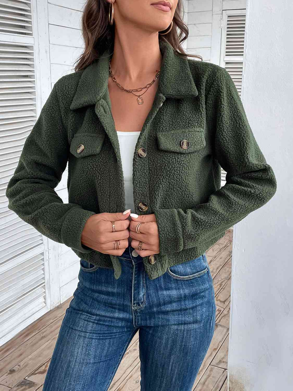 Lucky Me Collared Neck Button Front Jacket