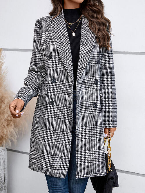 Sofia Houndstooth Lapel Collar Buttoned Coat
