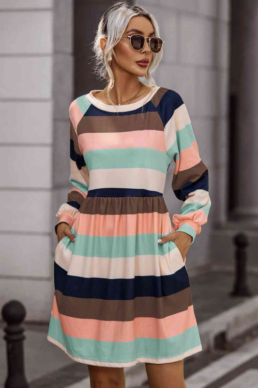 Elowyn Striped Round Neck Dress