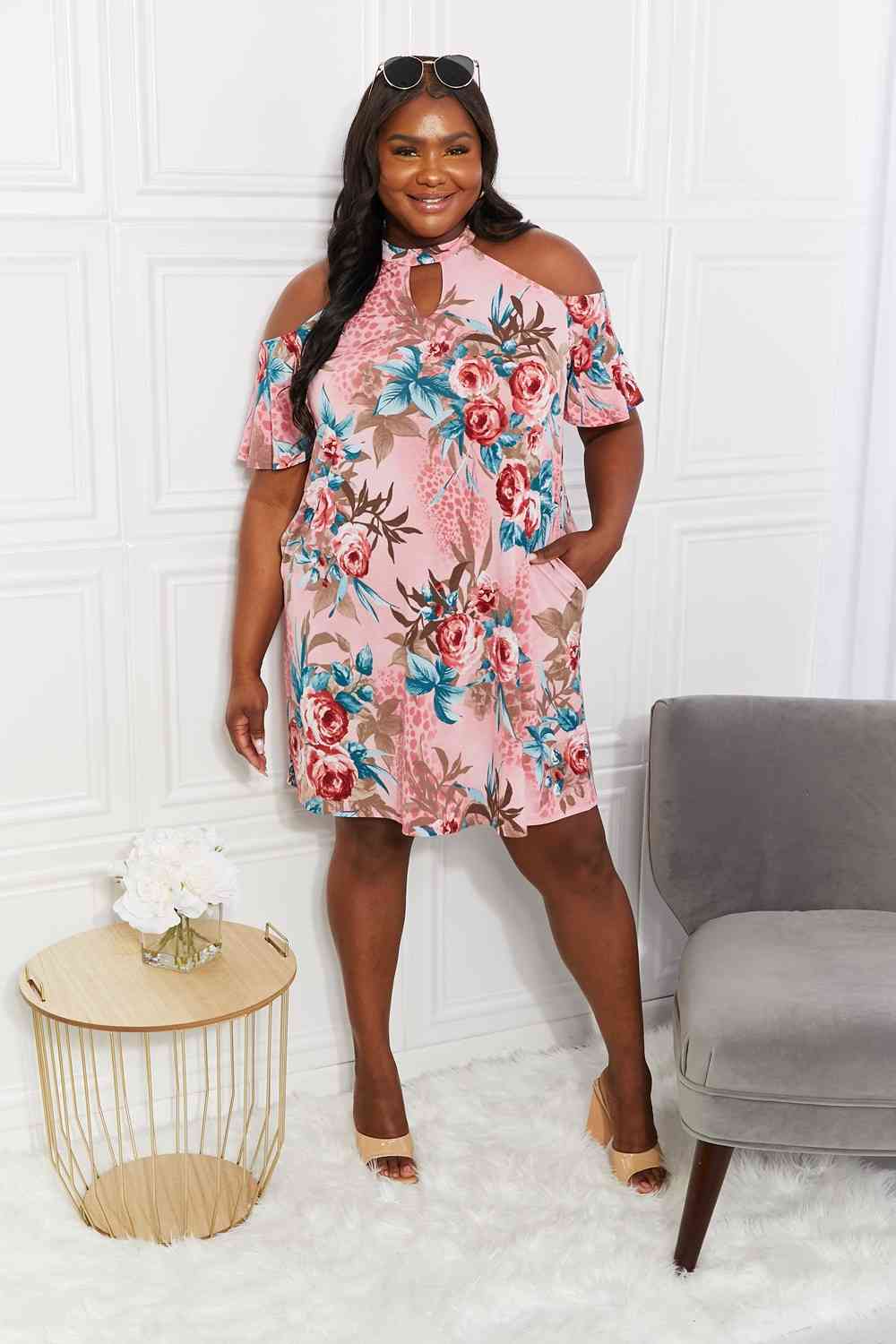 April Flowers Cold-Shoulder Midi Dress