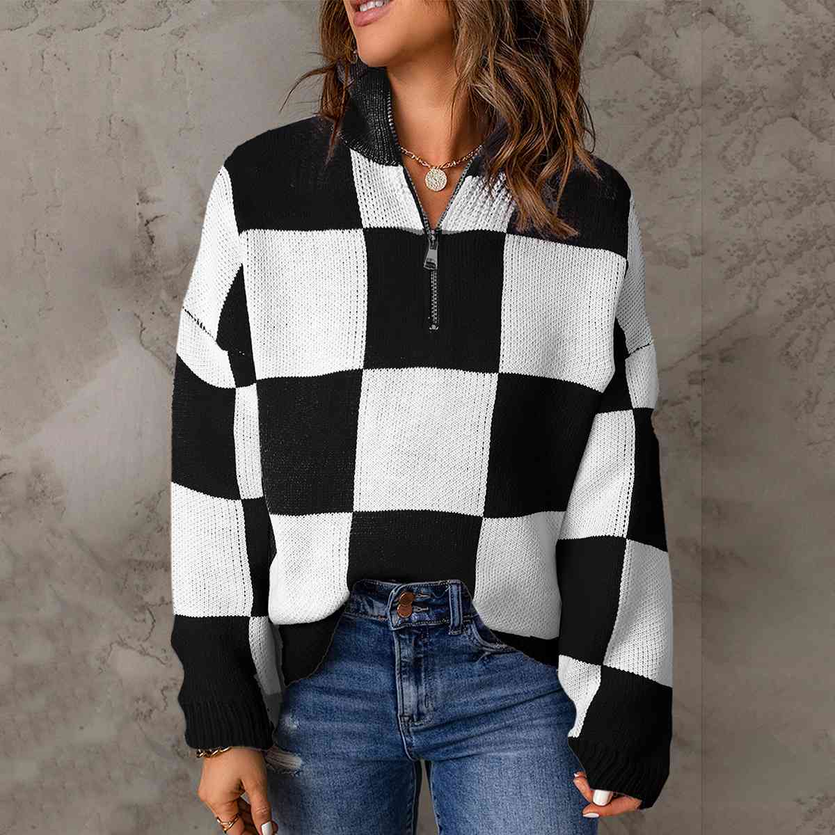 Time To Play Checkered Half Zip Pullover