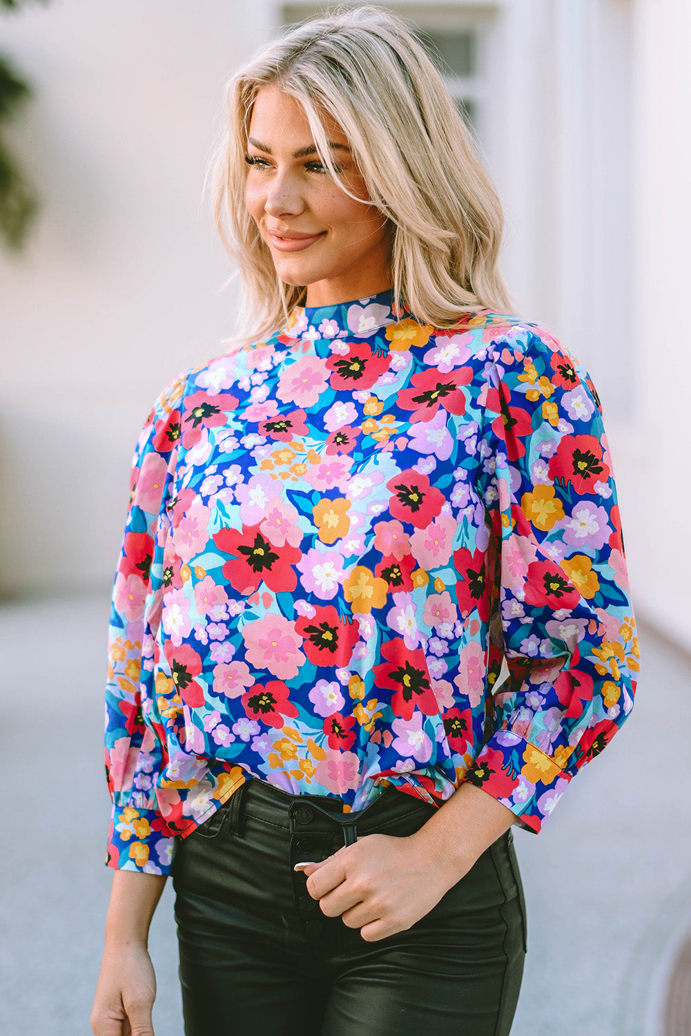 Florence Round Neck Long Sleeve Floral Blouse