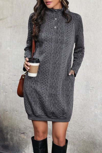 Liana Cable-Knit Mock Neck Dress